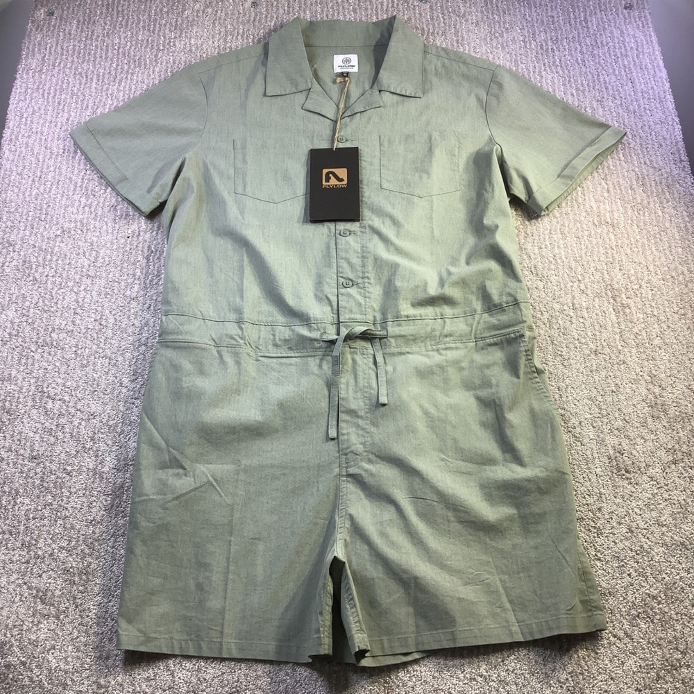 Flylow Around Town Romper Boa Green Short Sleeve Utility Jumpsuit Size XL NWT